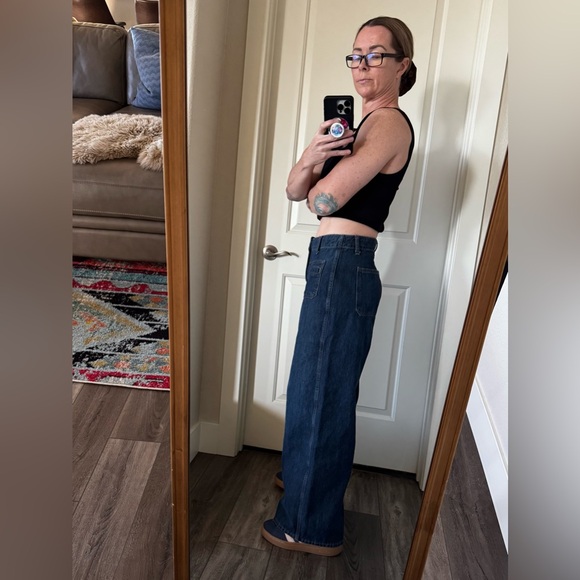 Old Navy Women’s Size 6 High-Rise Baggy Wide Leg Jeans Dark Wash Drapey Denim - Picture 13 of 14